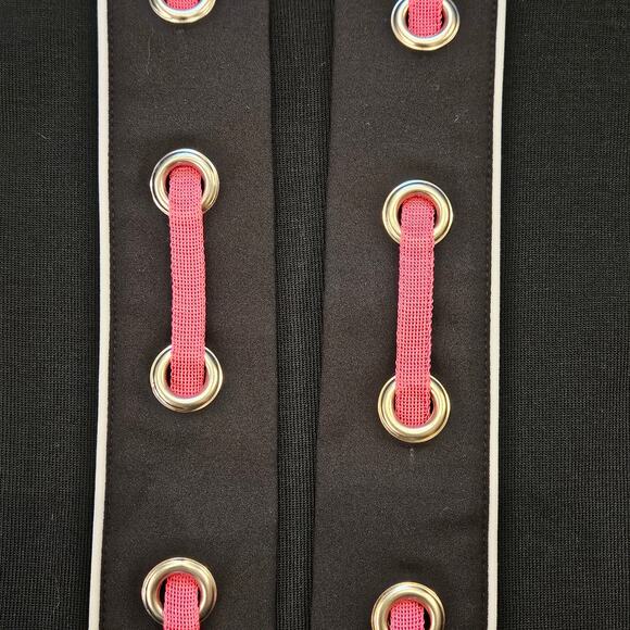 Ming Wang Cardigan Womens Size XS Black Open Front Pink Ribbon Grommet Trim - Picture 4 of 11